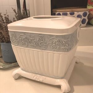 Grandmillenial Blue White Ceramic Tissue Box Cover Holder